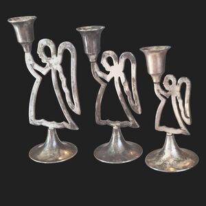 International Silver 3 Angel Candle Sticks Vintage with Patina Not Polished